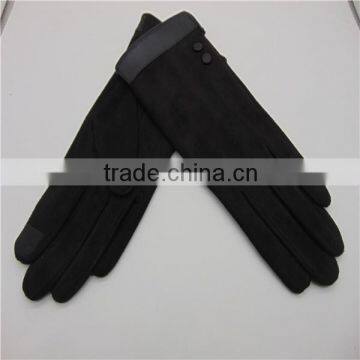 Cold Weather Usage Black Suede Gloves With Button