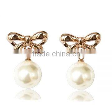 Fashion Cheap Faux Pearl Ball Pendant Earring Dangling Bow Charm Ear Jewelry Accessories For Women