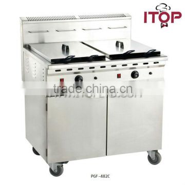 double tanks 48+48L stainless steel with cabinet gas kfc deep fryer