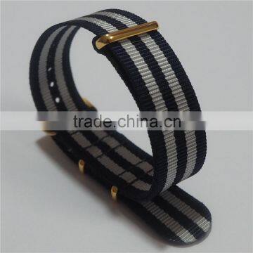 PVD Gold Custom Black Gray Striped Nylon Watch Bands 16MM photo-6