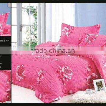 2014 new design beautiful bed sheet 100% polyester pink bedding set