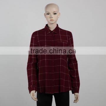 F5W11032 Top Selling Women Wine Long Sleeve Check Plaid Shirts