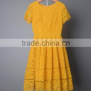 Fat Women Casual Lace Dress Yellow Cap Sleeve Skater Lace Dress Patterns