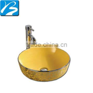 China supplier color ceramic shape golden color wash basin