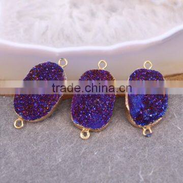 White AB Quartz Stone Connector Druzy Beads, Round shape Gold plated Agate Titanium Drusy Beads Gem stone Jewelry