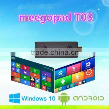 2016 newest mini pc Meegopad T03 Win10 and Android 4.4Dual OS Mini PC 2GB / 32GB Intel Quad Core TV Player Stick