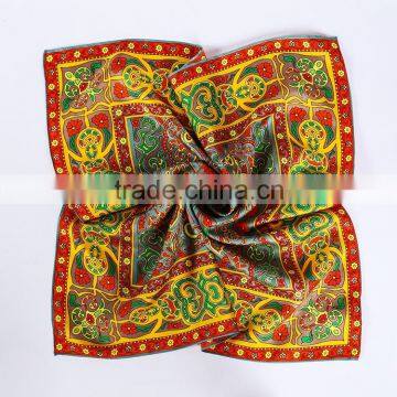 Latest Winter Colorful Hand Print twill square silk scarf