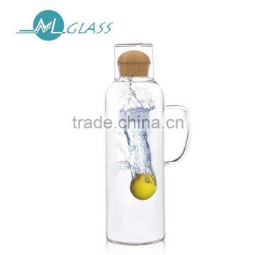 big capacity 1500ml glass water kettles with wooden lid handmade glassware N6409