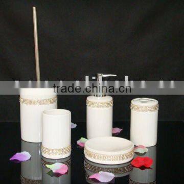 5pcs White luxury cylindrical ceramic acrylic diamond bathroom bath set