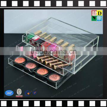 2016 3 drawer clear acrylic makeup organizer/acrylic cosmetic display storage drawer box