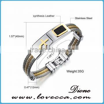 Men's Bracelet 3 Rows Wire Chain Bracelets Bangles Punk Rock Stainless Steel Cross Bracelet Men Christian Men Jewelry photo-2