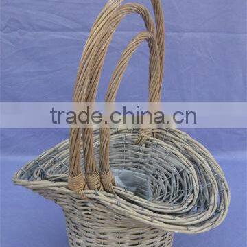 ancient wicker gift basket with plastic lining