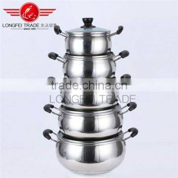 2016 5pcs Stainless Steel Drum-shaped Soup Pot kitchen cookware with Glass Lid