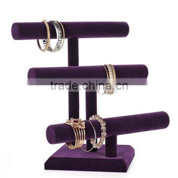 Triple Tier High Low T Bar Wood Bracelet Jewelry Display Stand photo-2