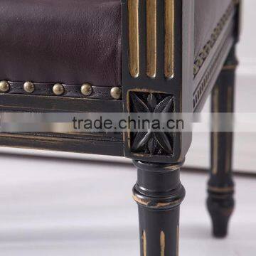 Classic Elegant Regina British Style Square Back Carving Leather Armchair With Distressed Brown Painting BF12-03294a photo-5