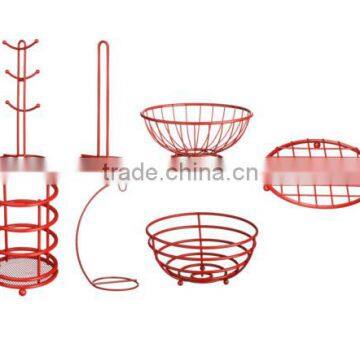Hot Pink Powder Coating Stylish Iron Metal Fruit Basket Hanger Holders Racks for Kitchen Organizer Storage photo-6