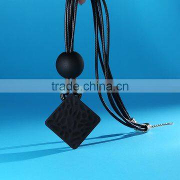 rubber rhombus pendant necklace large rubber bead pendant wax cord necklace simple geometric necklace for autumn garment