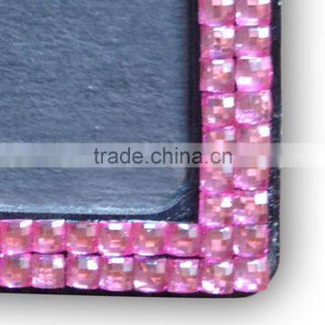ID Holder With Pink Gem, High Quality Promotion Gift PU Leather Badge Holder With Crystal Gem Decoration photo-5