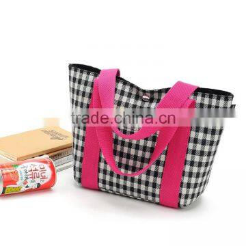 Fashion Black And White Lattice Double Layer Cotton Tote Bag,Wholesale Cheap Lunch Bag photo-4