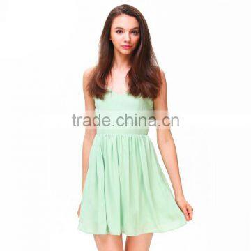 2015 New Fashioin Women Mint Green Spaghetti Strap Backless Bow Dress