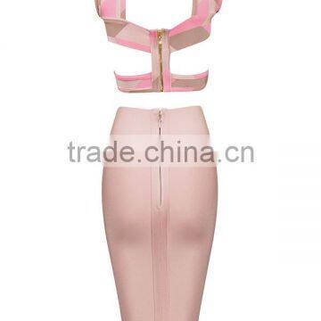 2015 New Fashion 2 Piece Set Knee Length Jacquard Rayon Bodycon HL Bandage Dress Cocktail Party Dress photo-3