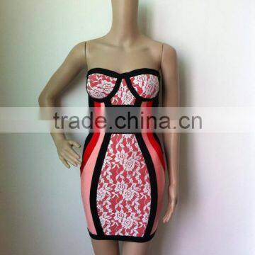 Jacquard Color Block Strapless Geometric Print Bodycon HL Sexy Women Mini Sling Party Tight Dress photo-3