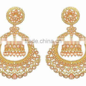 BIG crystal gold tone chand bali JHUMKA DANGLER EARRINGS