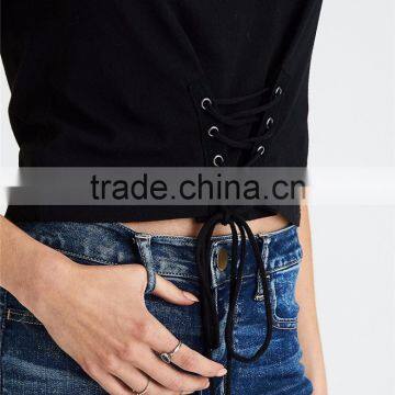 MGOO Custom Plain Women's T Shirt Fashion 65% Polyester 35% Cotton Lace-up Front Corset T Shirts photo-2