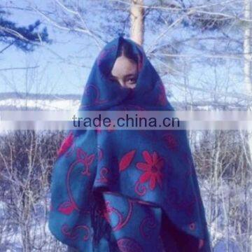 2017 Tibet Wind Women Cloak One Model Flowers Pattern Large Size 160*130cm Ladies Scarf With Tassels photo-4