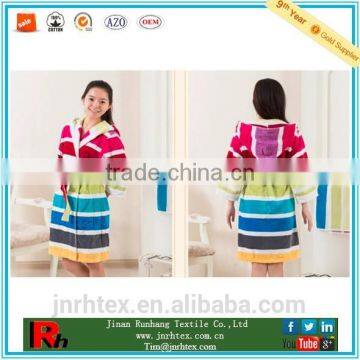 Customized 100% Cotton Velour Striped Bathrobe