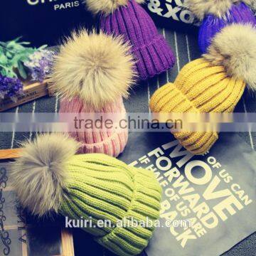13 Colors Large 15cm Women Ball Hat Winter Real Raccoon Fur Pom Pom Knitted Beanie Skull Ski Cap Bobble Hat Pom Attached Hasp photo-2