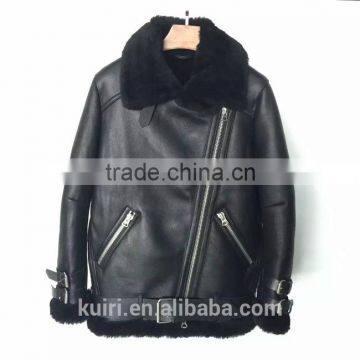 2016 New Fashion Women Winter Sheepskin + Sheep Fur Genuine Leather Jackets Lady Motorcycle Red Black Coat Outerwear Hot Sale photo-2