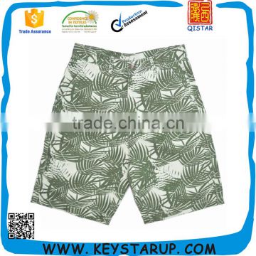 Male Chic Green Leaf Printed Chino Shorts