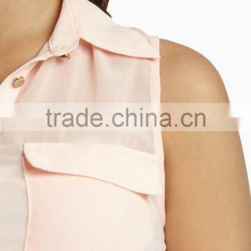 100% Polyester Double Pocket Front Chiffon Blouse for Maternity Nursing Clothes