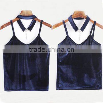 Velvet V-neck Top With Choker, Ladies Sexy Tank Top photo-6