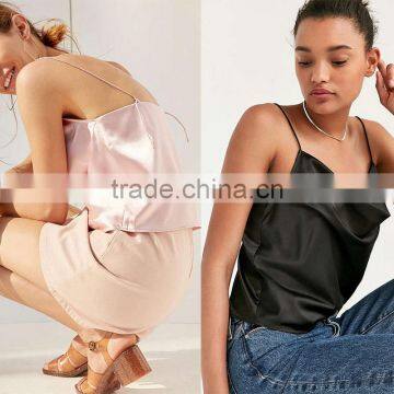 Loose Fit Soft Silk Cowl Neck Spaghetti Straps Open Square Back Halter Top Cami photo-5