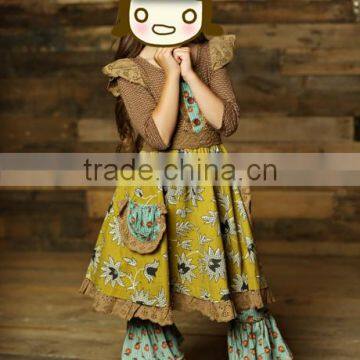 Wholesale latest children dress designs Girl's boutique European rural small flying sleeve