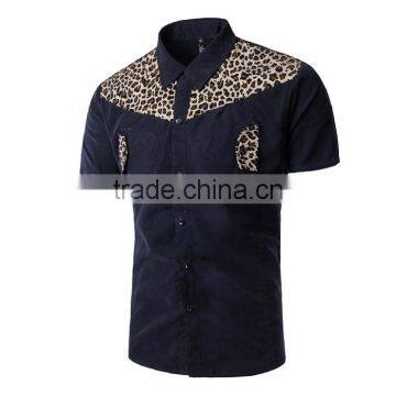 Short Sleeves Contrast Leopard Printing Fashion Cotton Men Shirts photo-2