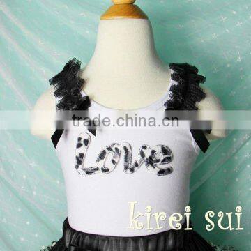 Girls White Tank Top with Black Leopard Love