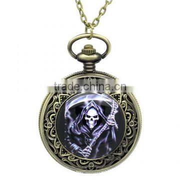 Round Antique Bronze Skull Sword Pattern Halloween Battery Included Pocket Watches 75.5cm