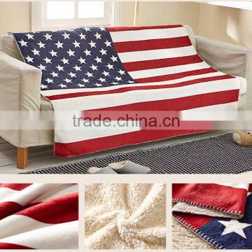 full print throw 2 ply thick plaid UK / USA nation flag print sherpa blanket