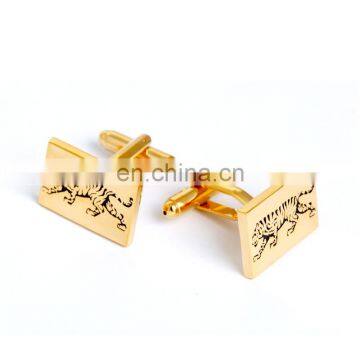 Gold square tiger cufflinks brand for mens french shirt