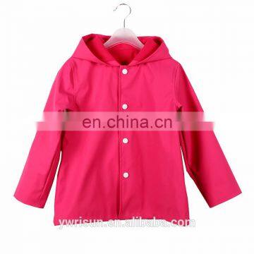 PUKR17011Rose Red Kids PU Rain Jacket Children Outdoor Windbreaker For 2-10 Y