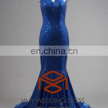 Royal Blue Halter V-Neckline Mermaid Sequined Party Evening Dress party wear gowns for ladies