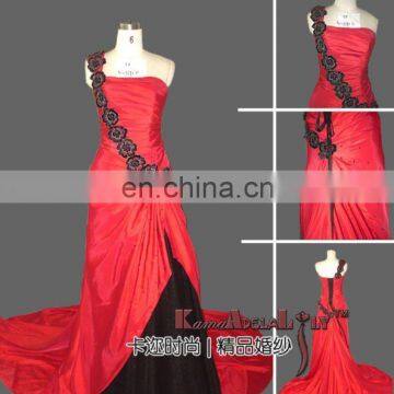 1696B Hotsale A-line dual color Chniese Wedding dress single-shoulder mermaid evening dress