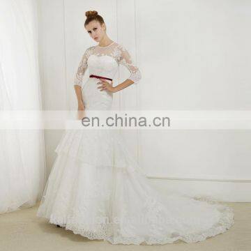 EBX-129 Round neckline 3/4 sleeve lace Two layer skirt wedding gown