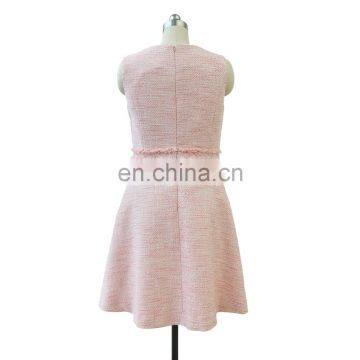 Fashion Sexy Pink Sleeveless Tweed Dress for Women photo-6