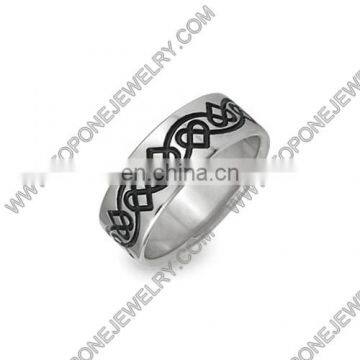 Wholesale simple special men's engraved ring with enamel high polished celtic titanium ring