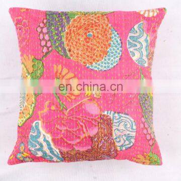 INDIAN PINK PINEAPPLE CUSHION COVER DECORATIVE PILLOW CASE ETHNIC SOFA THROW FLORAL KANTHA CUSHION COVER