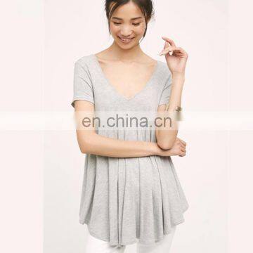 High Quality Dry Fit Gray Rayon Spandex Swing Style V Neck Women t Shirt